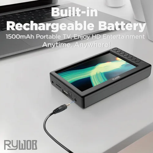 Miniatura 6 de TV portátil de 5 pulgadas, TV digital de bolsillo con tarjeta ATSC/TF/USB, TV a batería con soporte para camping, coche, cocina, viajes, emergencia