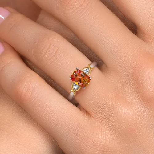 Miniatura 11 de Gem Stone King Anillo de compromiso de 3 piedras preciosas de plata 925 y oro amarillo de 10 quilates de 0.315 x 0.236 in de talla cojín y diamante