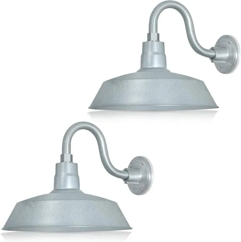 Miniatura 13 de 14 pulgadas. RLM Warehouse - Pantalla con brazo de cuello de cisne y bombilla Led A19 5000K de 9W Galvanizado (paquete de 2)