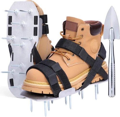 Ohuhu Zapatos aireadores de césped para vidrio: zapatos de aireación de instalación libre con pala de acero inoxidable, sandalias de aireación de