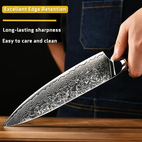 Miniatura 3 de Cuchillo de chef – Cuchillo de cocina VG10 de acero Damasco de 67 capas, cuchillo japonés de 8 pulgadas para cortar carne y verduras, cuchillo