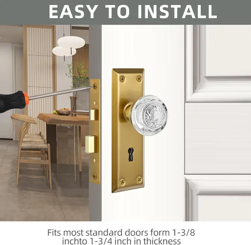 Miniatura 4 de Juego de cerradura de embutir ToPToToo para puerta interior, pomos de puerta de vidrio con cerradura, reemplazo de perilla de puerta estilo antiguo