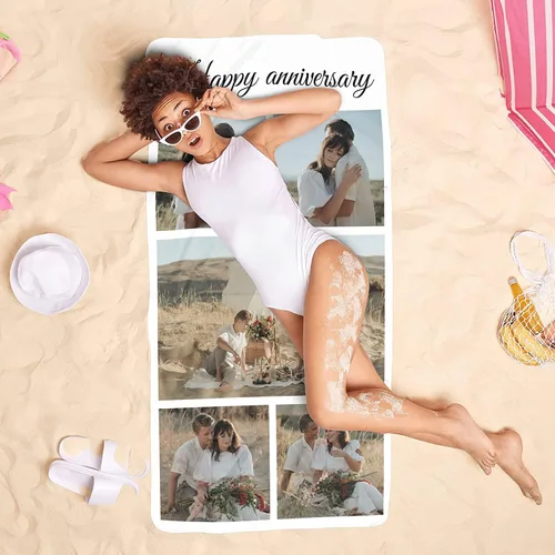 Miniatura 4 de Toalla de playa personalizada con foto y texto, 31 x 71 pulgadas, microfibra extra grande, absorbente, sin arena, toalla de secado rápido para Foto 5