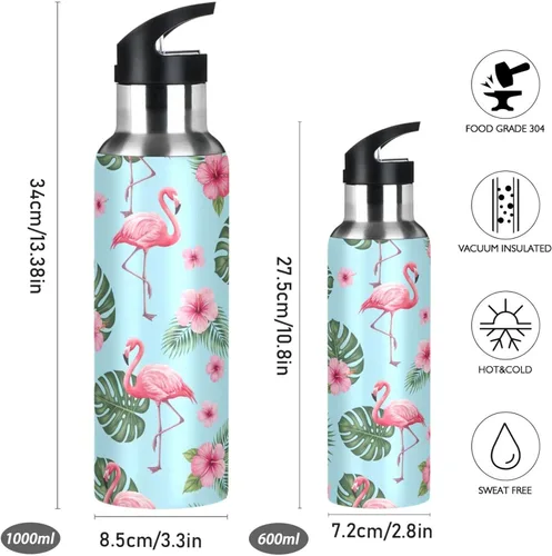 Miniatura 2 de Tropical Pink Flamingos Blue Insulated Water Bottle 20 Oz Leakproof Water Bottles, BPA-Free Sport Water Bottle Insulated