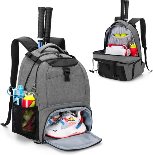 Miniatura 8 de DSLEAF Mochila de tenis para 2 raquetas, bolsa de tenis con espacio separado para zapatos ventilado para tenis, pickleball, bádminton, raqueta