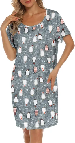 Miniatura 2 de ENJOYNIGHT - Ropa de dormir para mujer camiseta de dormir de algodón con manga corta estampada