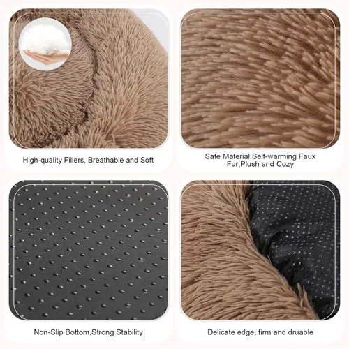 Miniatura 4 de Cama para perros, cama calmante para gatos, cama de felpa de piel sintética con forma de rosquilla para mascotas, cama redonda para perros y gatos