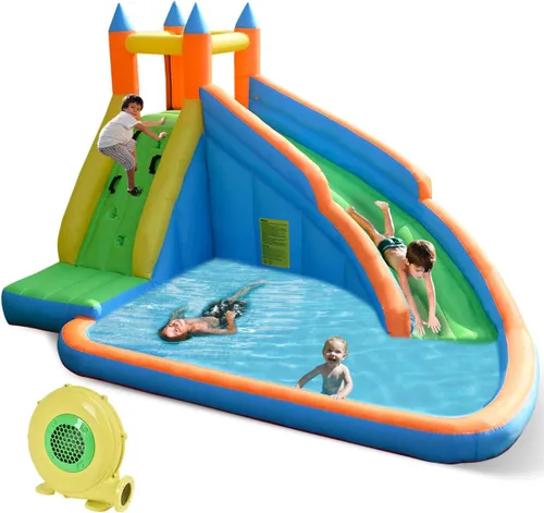 Costzon - Gorila hinchable para piscina de agua con tobogán largo, pared de escalada, incluye bolsa de transporte Oxford, kit de reparación,