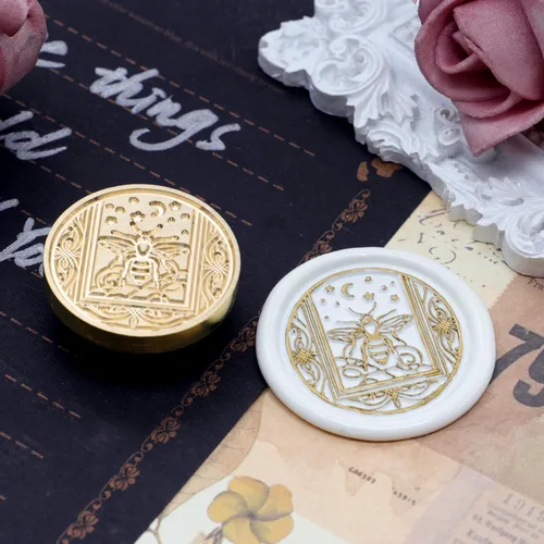 Miniatura 3 de SWANGSA Sello de cera de abeja estrellada, sello de sellado de cabeza de latón vintage, ideal para adornar invitaciones de fiesta, paquetes de vino