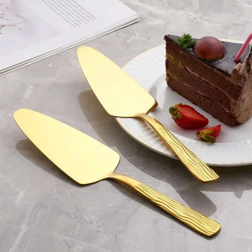 Miniatura 5 de Gold Cake Pie Servidor de pastel de pizza de acero inoxidable de 9.3 pulgadas, juego de 3, juego de servir pasteles con patrones de moda, apto
