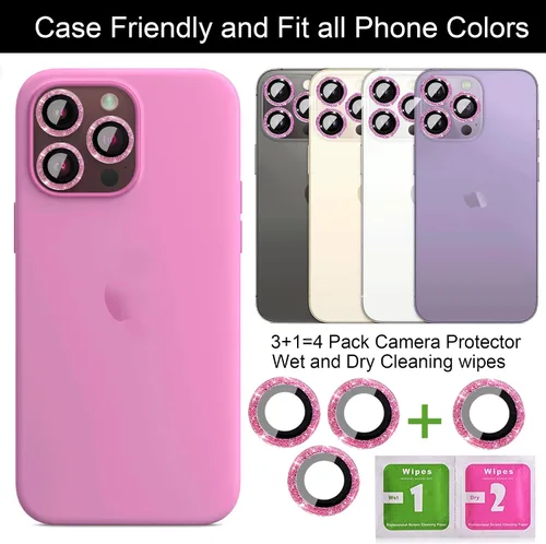 Miniatura 4 de [3+1 compatible con iPhone 12, 12 mini, 12 Pro, protector de lente de cámara con purpurina brillante, cubierta de cámara de vidrio templado