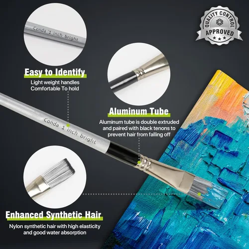Miniatura 5 de conda - Juego de 24 pinceles de pintura con diferentes formas de mango de madera con estuche de pinceles de arte, pinceles profesionales para óleo
