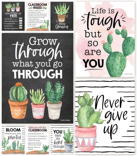 Hadley Designs Póster motivacional para decoración de aula, 9 pósteres de aula de mentalidad de crecimiento, decoración de pared inspiradora,