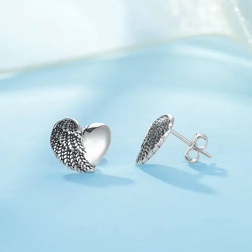 Miniatura 3 de Aretes de corazón de ala de ángel en plata de ley antigua 925 con espalda de mariposa 0.433x0.406 in, Plata de ley Turquesa Perla