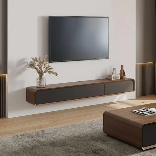 Miniatura 14 de POVISON - Soporte de TV flotante minimalista totalmente ensamblado, moderno centro de entretenimiento montado en la pared con 3 puertas abatibles