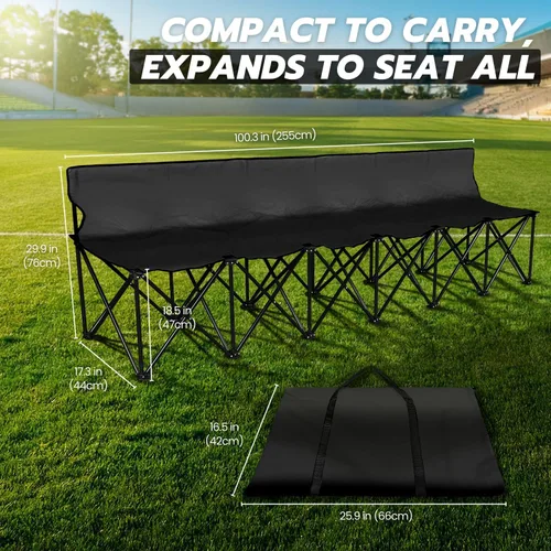 Miniatura 2 de Flexzion Asiento de banco plegable portátil, 6 plazas, banco de fútbol plegable, asientos portátiles para gradas, camping, línea lateral, con Negro