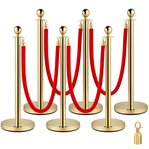Miniatura 19 de VEVOR Cuerdas y postes de terciopelo, 2 piezas, cuerda de terciopelo rojo de 5 pies, poste de puntal con parte superior de bola, barreras de control