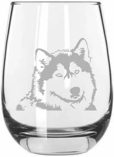 Miniatura 259 de Sakhalin Husky Dog - Copa de vino grabada personalizada de 15.25 onzas sin tallo