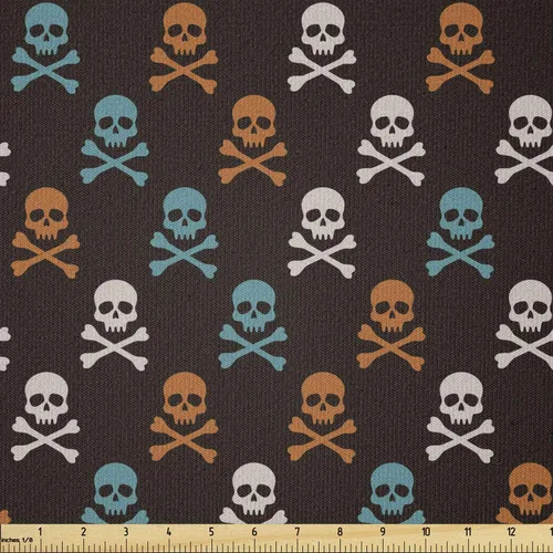 Miniatura 102 de Ambesonne The Yard, tela de calavera colorida con temática de Halloween, diseño de calavera y huesos cruzados, divertido estampado de dibujos
