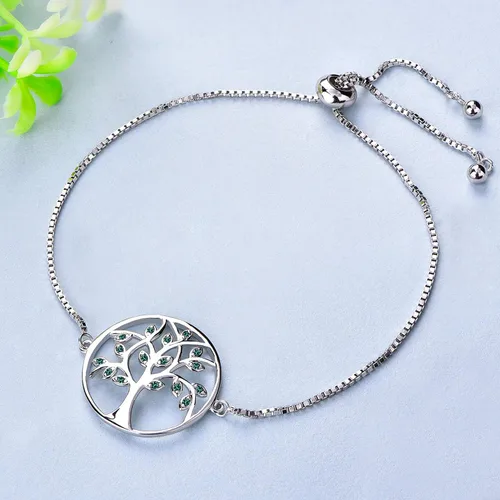 Miniatura 4 de YL Pulsera de árbol de plata de ley 925 con eslabones de árbol de la vida, joyería de piedra natal para mujer