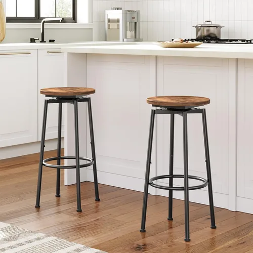 Miniatura 5 de HOOBRO Taburetes de bar, taburetes de bar giratorios juego de 2, sillas de bar redondas de 24.9 pulgadas, sillas de desayuno modernas sin espalda