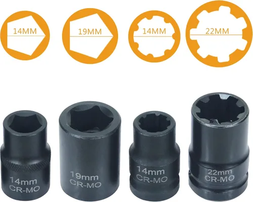 Miniatura 7 de Juego de 16 piezas de pinza de freno de impacto especial de 1/2 pulgada de llave de vaso cuadrada Kit de herramientas de freno compatible