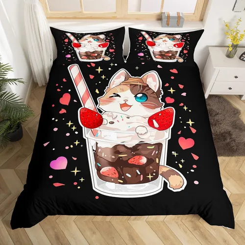 Miniatura 14 de Erosebridal Juego de funda de edredón Kawaii de tamaño individual, diseño de erizo de dibujos animados en blanco y negro, regalo de erizo para niñas