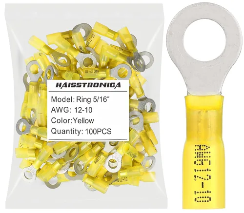 Miniatura 9 de haisstronica 100 conectores de anillo termorretráctiles de grado marino azul de 1/4 pulgadas, conectores de terminales de anillo de cobre rojo