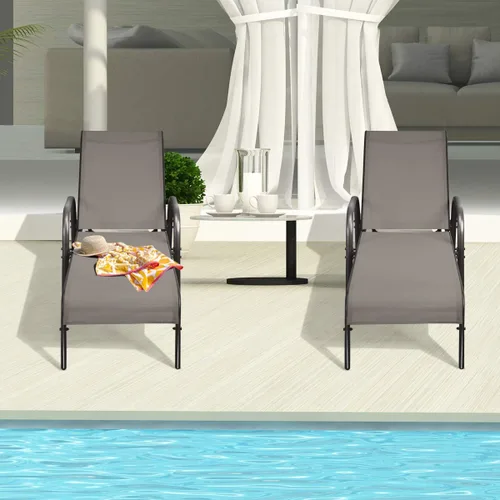 Miniatura 4 de Tangkula Sillón para exteriores, tumbona de patio con respaldo ajustable, sillón reclinable para piscina exterior con marco de acero resistente