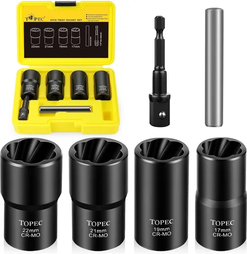 Miniatura 9 de Topec 6 herramientas de extracción de tuercas de llanta, kit de extracción de bloqueo de rueda motriz de 1/2 pulgada, removedor de tuercas peladas