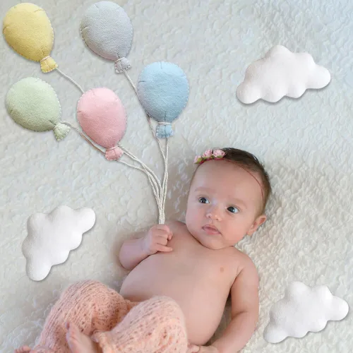Miniatura 2 de Juego de accesorios de fotografía para recién nacidos, 5 globos de fieltro y 3 nubes para sesiones de fotos de bebés, niños y niñas, accesorios de 5