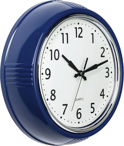 Bernhard Products - Reloj de pared retro de 30cm, color azul marino para cocina, diseño vintage de los años 50, redondo, silencioso, no hace tictac,