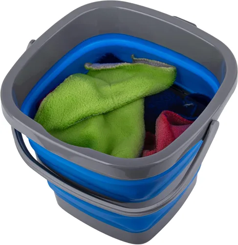 Miniatura 6 de Paquete de 2 cubos de plástico plegables con 1.32 galones (5L) cada uno, tina rectangular plegable para limpieza del hogar, recipiente de agua al