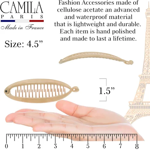 Miniatura 4 de Camila Paris CP3133 - Peine de pelo con clip de plátano francés de 4.5 pulgadas, para niñas, estilo clásico, flexible, para cola de caballo Beige