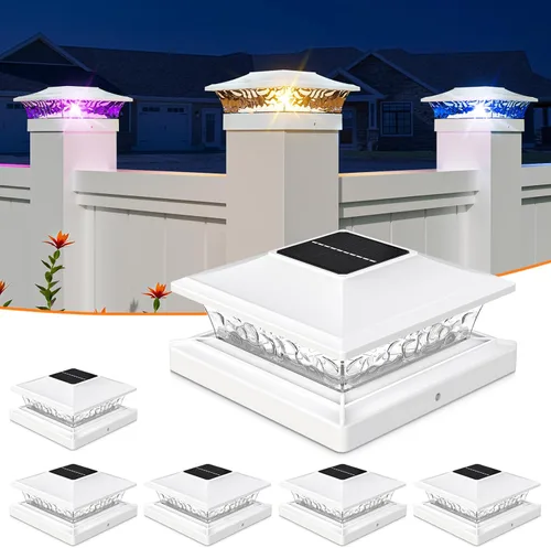 Miniatura 18 de APONUO - Luces solares para punta de poste con 8 colores RGB sólidos y flujo multicolor - Paquete de 4 luces solares para postes de 6x6, IP65