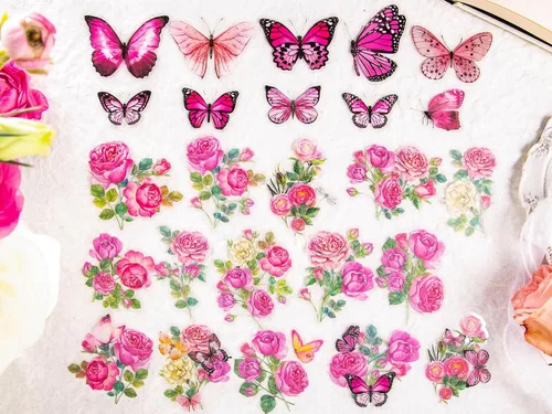 Miniatura 7 de Knaid 300 calcomanías surtidas de mariposas y flores, calcomanías de resina floral de mariposas transparentes, calcomanías estéticas para diario