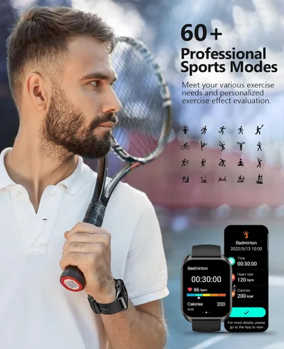 Miniatura 3 de Reloj inteligente (respuesta/hacer llamadas) para hombres y mujeres, reloj inteligente de 2.02 pulgadas con oxígeno en sangre, presión arterial