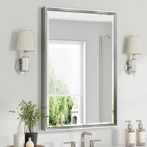 Miniatura 37 de Espejo de baño negro, espejo de baño biselado de 16 x 24 pulgadas para pared, espejo con marco negro antioxidante para decoración de baño, sala