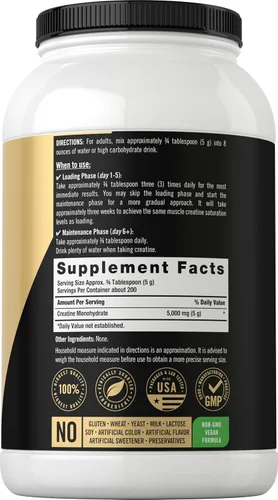 Miniatura 2 de Carlyle Monohidrato de creatina en polvo de 5000 mg 200 porciones Sin sabor 2.2 libras Suplemento de creatina micronizada Vegano, sin OMG