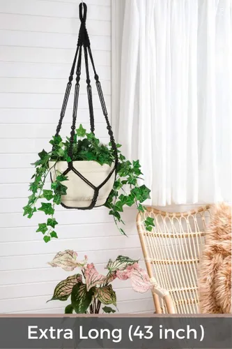 Miniatura 4 de Colgador de Macramé de 43 Pulgadas Grande para Maceta de 12 Pulgadas + Gancho Colgante (Extra Largo y Grande) Maceta Colgante Grande para Plantas
