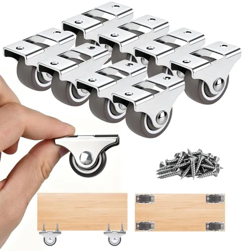 Miniatura 9 de Juego de 4 ruedas rígidas pequeñas de 1 pulgada de goma silenciosa de perfil bajo No Floor Marks, Soft, Load 100 Lbs, Mini Fixed Drawer Rollers