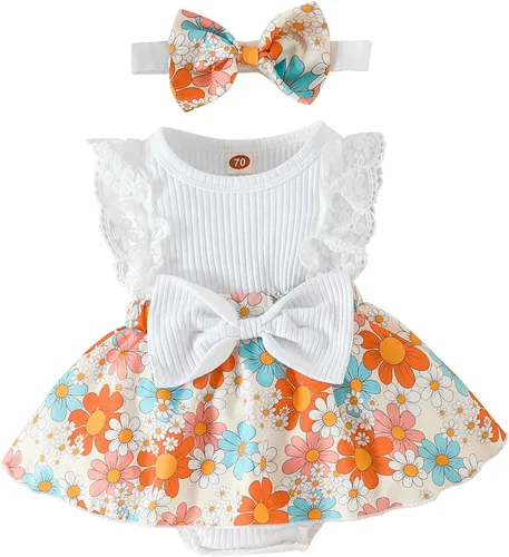 Miniatura 49 de Mubineo Ropa de verano para bebé niña, sin mangas, encaje floral, vestido de mameluco para recién nacido