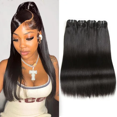 Miniatura 24 de Liang Dian Paquetes de cabello humano corto de 8 pulgadas color natural 4 paquetes 12A cabello virgen brasileño 100% cabello humano liso sin