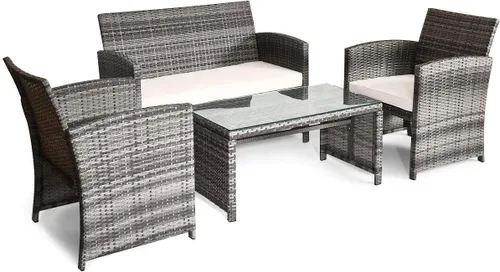 Miniatura 7 de Tangkula Juego de 4 piezas de mimbre para patio, sofás de ratán al aire libre con juego de mesa, juego de muebles de patio con cojines suaves y mesa