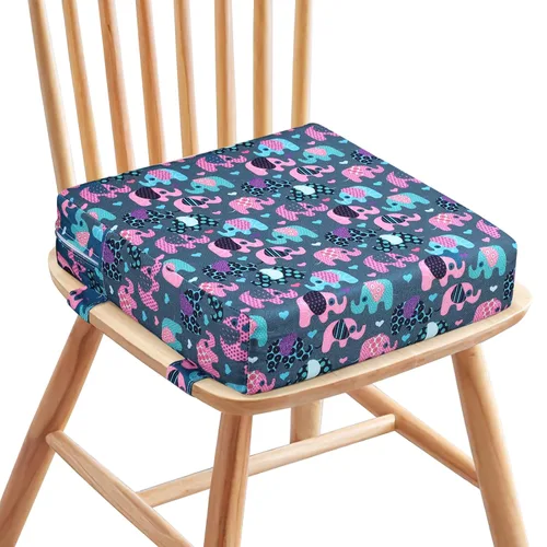 Zicac Cojín de asiento elevador portátil para silla alta para viajes, comedor, almohadilla de asiento para niños pequeños, bebés, bebés, azul rosa