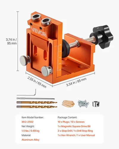 Miniatura 7 de VEVOR Kit de Plantilla de Agujero de Bolsillo, Ajustable de 0.47 a 1.89 pulgadas, Sistema de Plantilla para Agujeros de Bolsillo con Taladro