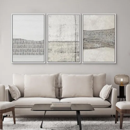 Miniatura 240 de SIGNWIN Lienzo enmarcado para pared, arte con pinceladas de flujo neutro en tonos beige abstractos, ilustraciones, arte moderno, decorativo