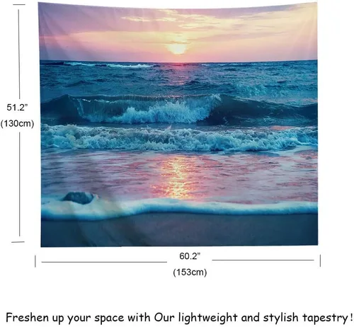 Miniatura 8 de IcosaMro Tapiz oceánico para colgar en la pared, mar, playa, ola, sol, nube, paisaje, naturaleza, arte de pared [dobladillos dobles] decoración