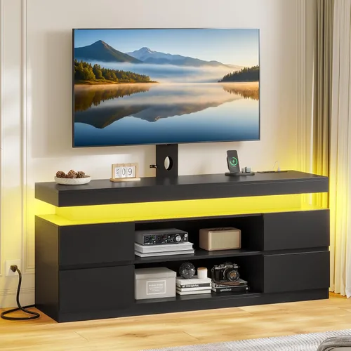 ADORNEVE Soporte de TV con soporte y toma de corriente, soporte de TV para televisores de 32/45/55/60/65/70 pulgadas, moderno soporte de TV LED con