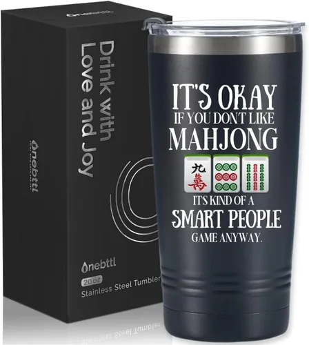 Onebttl Mahjong Regalos para mujeres/hombres, regalos divertidos para los amantes de Mahjong, vaso de acero inoxidable aislado de 20 onzas (20.0 fl